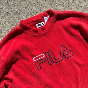 FILA Red Fleece Mock Neck Pullover‎ Sweatshirt Mens XL Extra Large Oversized